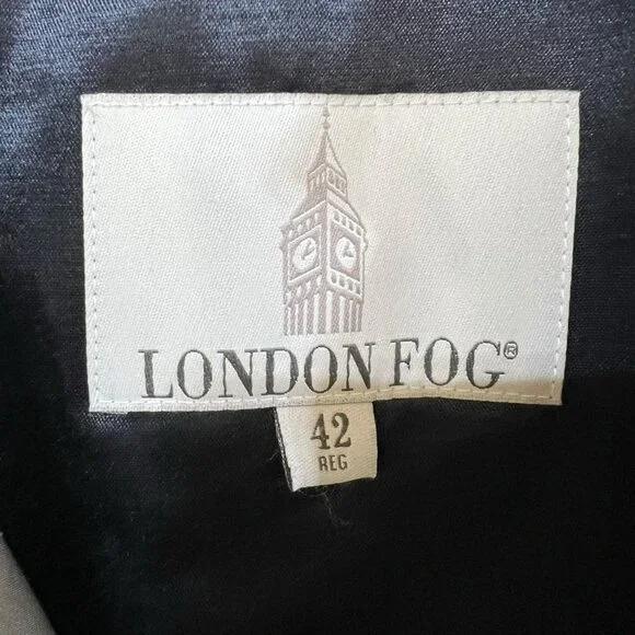 Vintage London Fog Collared Trench Coat Mens With Liner Size 42 Reg Green Brown - Picture 4 of 11